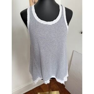Magnolia South Striped Tank Top Sharkbite Frayed Hem High Low Size Small‎